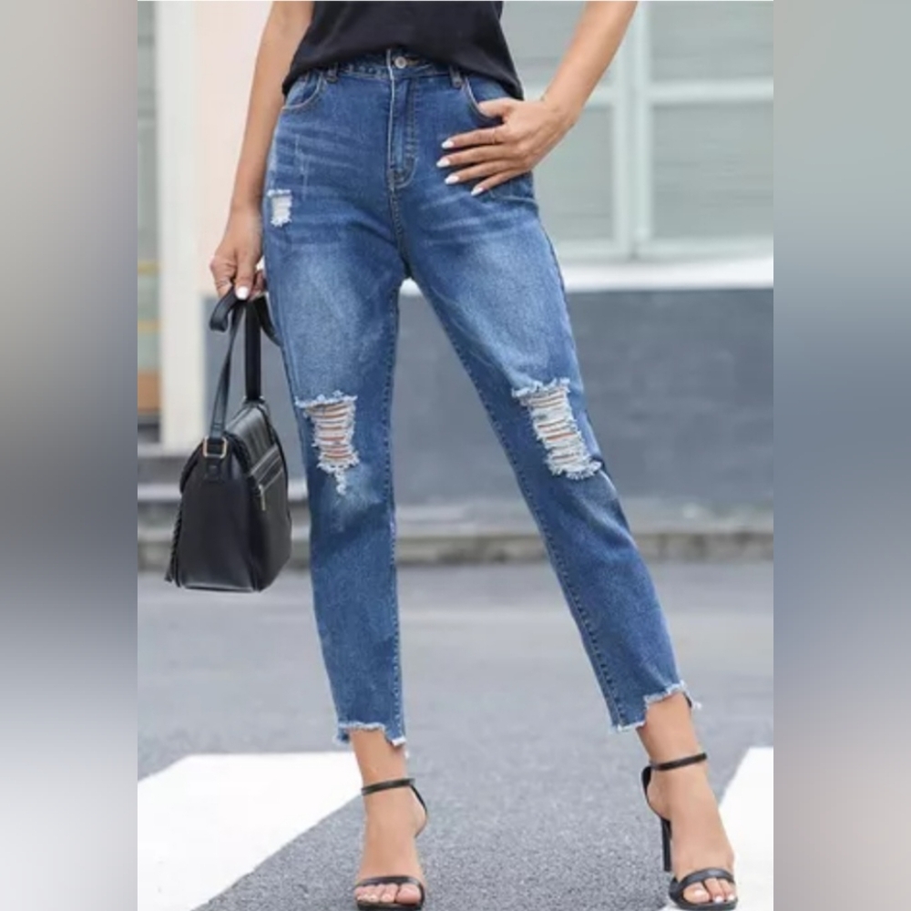 Women's Distressed, Ripped Cuff Jeans - Picture 4 of 6
